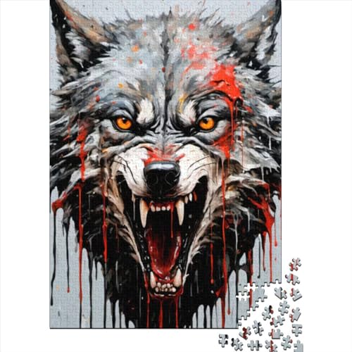 Tropfende Farbe, Wolf-Kunst, Holzpuzzle für Erwachsene, Puzzle-Spielzeug für Erwachsene, Puzzle für Erwachsene, Lernspiel, Herausforderungsspielzeug (Größe: 75 x 50 cm)