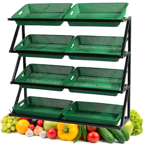 lwjunmm gemüseregal Supermarkt-Regale Kommerzieller Supermarkt-Obst-Gemüse-Regal-Organizer, großes Einzelhandelskorb-Aufbewahrungsregal für Snacks, Kartoffeln, Zwiebeln,4tiers-Green