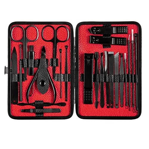 SCRUBY 7–23-teiliges professionelles Nagelschneider/Pediküre-Scheren-Set aus Edelstahl, Adlerhaken, tragbares Maniküre-Nagelknipser-Werkzeug-Set (23 Stück, rot)