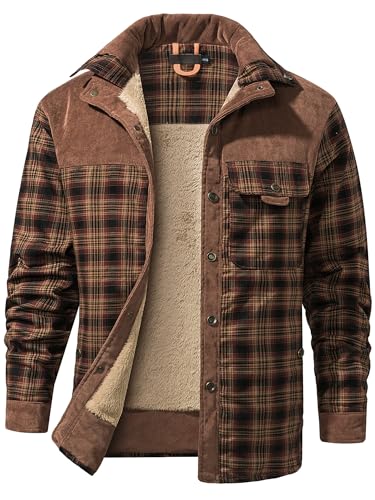 Mr.Stream Herren Thermohemd Flanellhemd Winterjacke Fleecefutter schützendem Innenfutter Holzfällerhemd Arbeitshemd 2XL Red Coffee