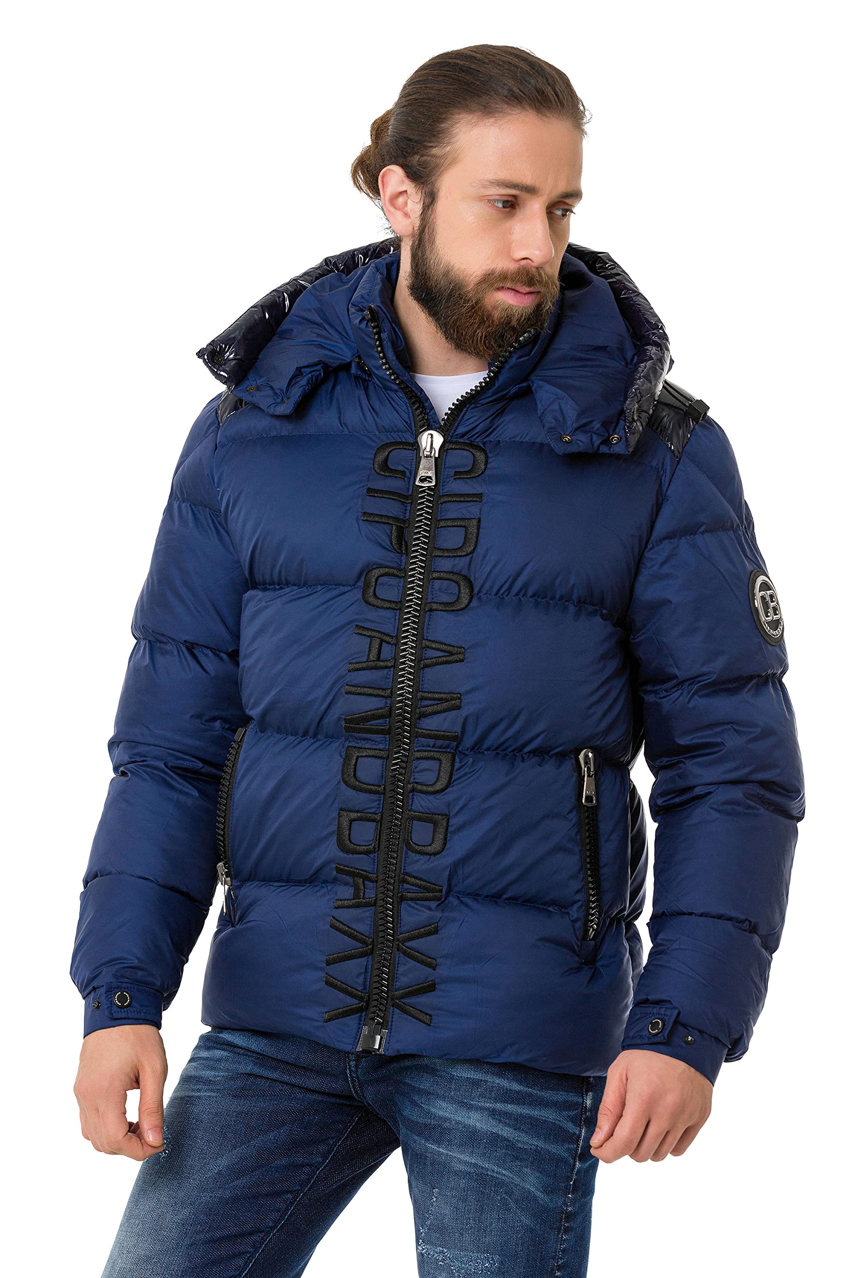 Cipo & Baxx Herren Steppjacke Winterjacke Kapuze Hoher Kragen CM201 Blau M