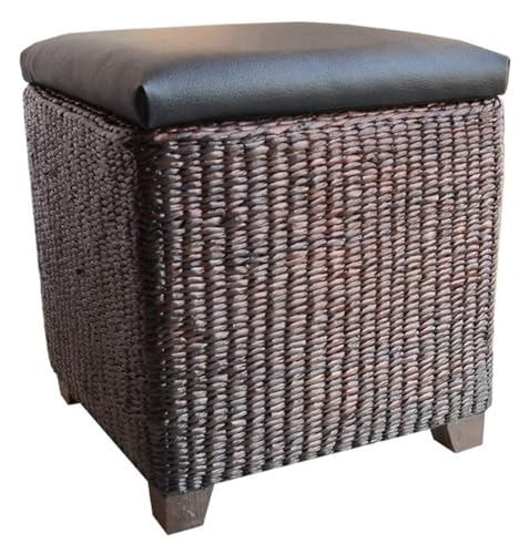 Rattan mit Stauraum Sitzkissen und Fußstütze Pouf Fußhocker Würfel Deko Möbel