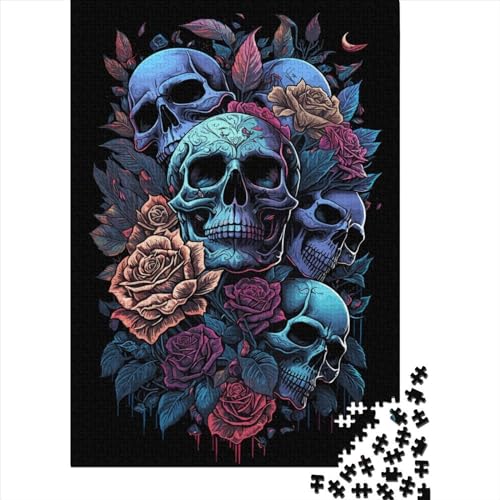 Totenkopf und Rosen, Totenkopf-Rosen-Puzzle für Erwachsene, 1000 Teile, Puzzle für Erwachsene Teenager, Puzzle für Erwachsene, Lernspiel, Herausforderungsspielzeug, 75 x 50 cm