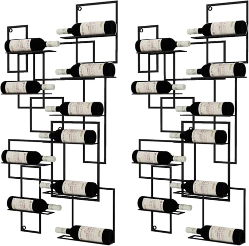 Gvqng An Der Wand Montiertes Weinregal, Metall-HäNgeregal, Schwebende Weinflasche Ausstellungsregale, Frei SpleißBar Weinregal Aus Eisenkunst, FüR KüChe, Bar, Weinkeller,Schwarz,2pcs