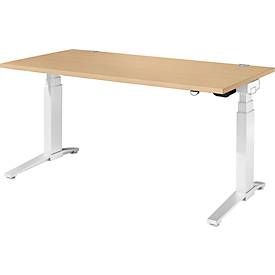 Schäfer Shop Genius Schreibtisch PLANOVA ERGOSTYLE, elektrisch höhenverstellbar, Rechteck, C-Fuß, B 1600 x T 800 x H 645-1305 mm, Ahorn/weiß