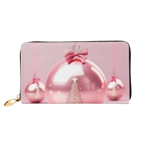 DENMER Lila Blume Leder Geldbörse Kunstleder mit metallischem Reißverschluss geräumiges und stilvolles Accessoire für moderne Frauen Produkt, Rosa Weihnachtskugel, Einheitsgröße, Modern