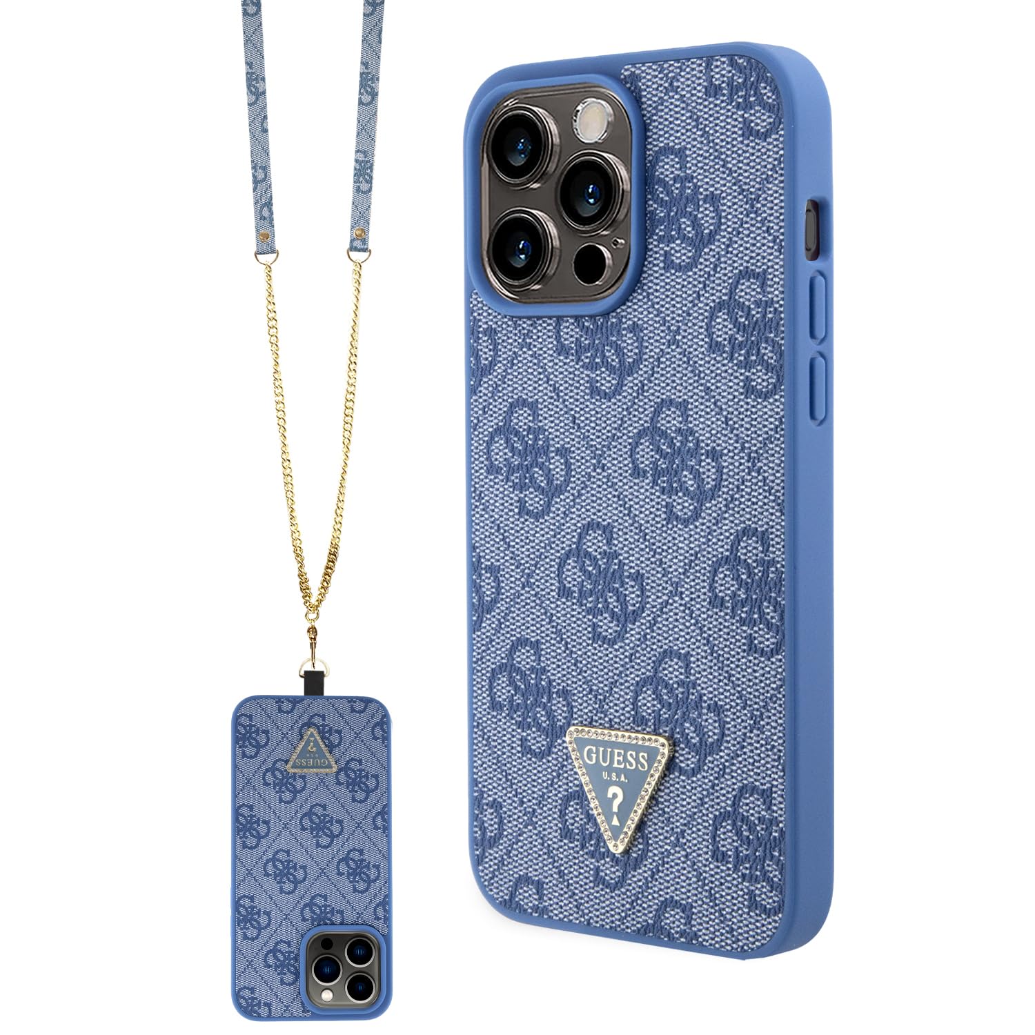 Guess GUHCP15XP4TDSCPB Hülle für iPhone 15 Pro Max 6.7" Blau hardcase Crossbody 4G Metal Logo