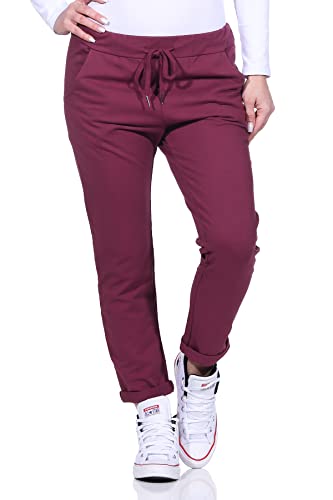 Mississhop 354 Jogginghose Damen Baumwolle | Sporthose Lang Slim Fit | Sweatpants Women Baggy High Waist | Laufhosen mit Seitentaschen | Freizeithose Frauen | Trainingshose Fitness Jogger Bordeaux