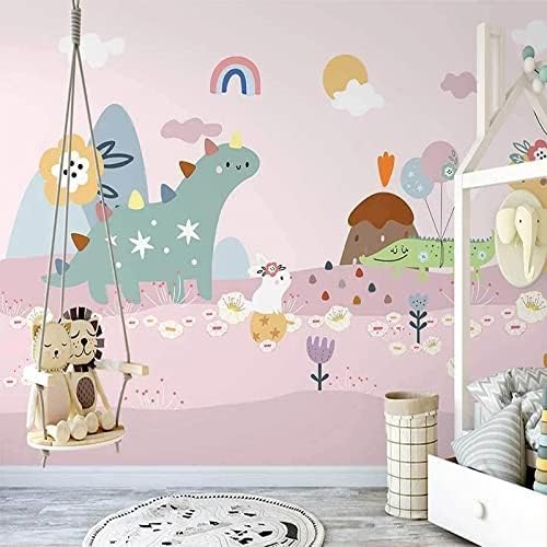 XLMING Handgemalte Rosa Tal Cartoon Dinosaurier Tier Kinder 3D Tapete Home Dekoration Wohnzimmer Sofa Schlafzimmer Tv Hintergrund Wand-200cm×140cm