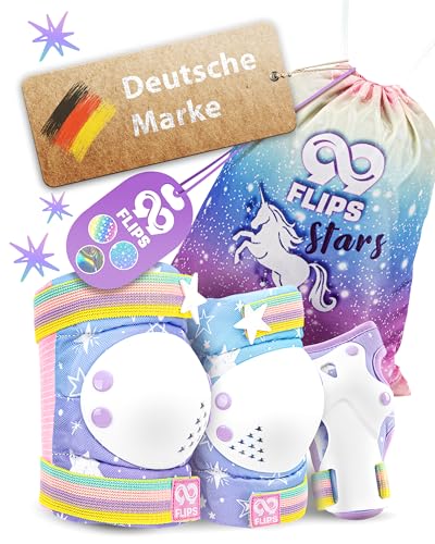 99FLIPS Schoner Inliner Kinder Inliner schutzausrüstung - Schoner Set Kinder mit Knieschoner Kinder, Handschoner, Ellenbogenschoner - - Größe S/M Rainbow - für Skateboard & Inliner