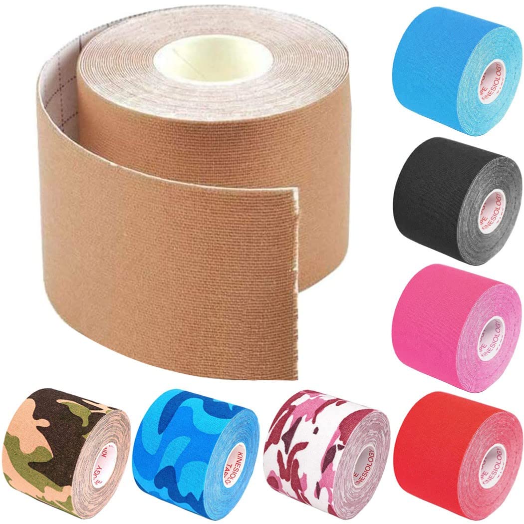 ZESLIV 10 Rollen Kinesiologie Tape Physio Tape Kinesiotapes Klebeband Elastische Bandagen Muskel Tapes Sporttape Tapeverband Kinesio Tape Wasserfest 5cm x 5m Tarnfarbe Blau