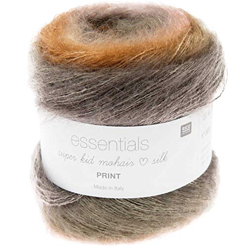 Rico Essentials Super Kid Mohair Loves Silk Print, Lacegarn Mohair Seide Farbverlauf zum Stricken und Häkeln, Lacewolle Nadelstärke 4,5 mm, 50g ca. 400m (009 Terra, Grundpreis: 36,98€/100g)