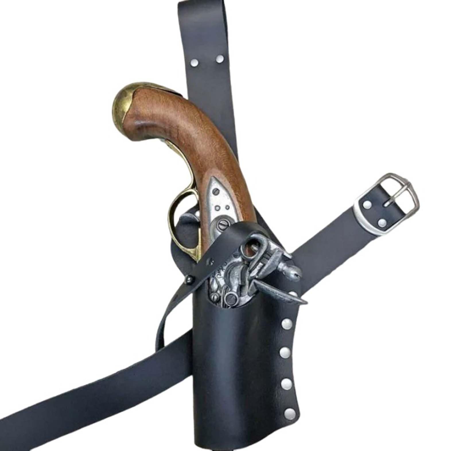 MDFCZXP Universal Pistole Pistole Holster - Renaissance Piraten Gürtel Holster PU Leder Steinschlosshalter Scheide Drop Leg Oberschenkel Harness,Schwarz,20cm