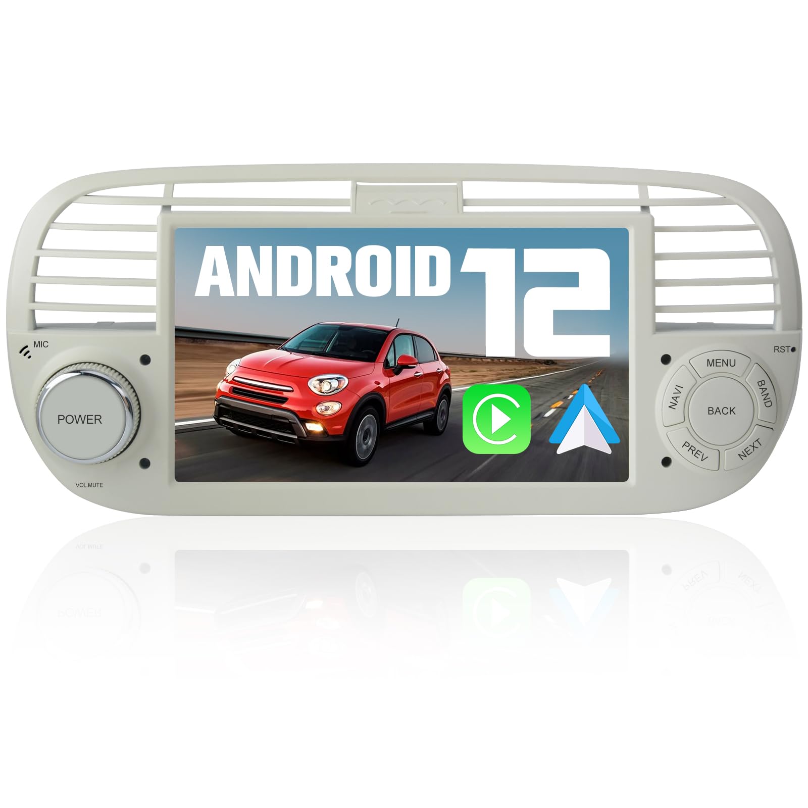 AWESAFE Autoradio für FIAT 500 2007-2015, Android 13 2G+32G 7 Zoll Touchscreen, mit GPS Navigation Carplay Android Auto Bluetooth WiFi - Weiß