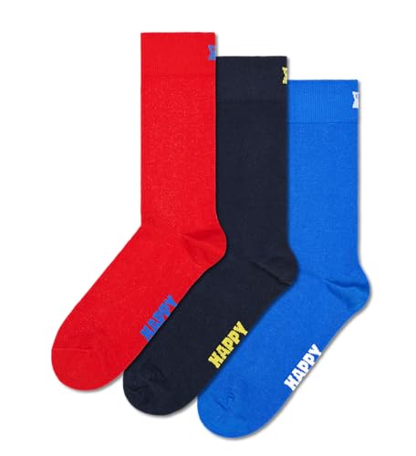 Happy Socks 3er Pack einfarbige Socken, rote blaue und schwarze Socken, bunte Geschenkbox für Damen und Herren