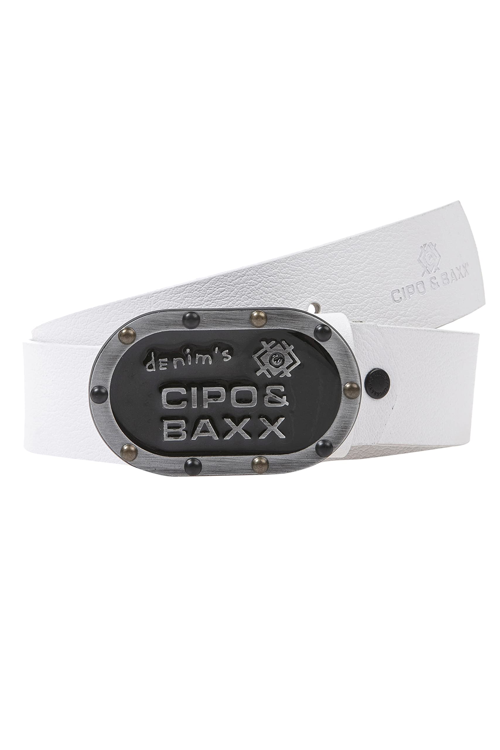 Cipo & Baxx Herren Gürtel Logo-Schließe Leder Belt CG193 Weiß Gr.100