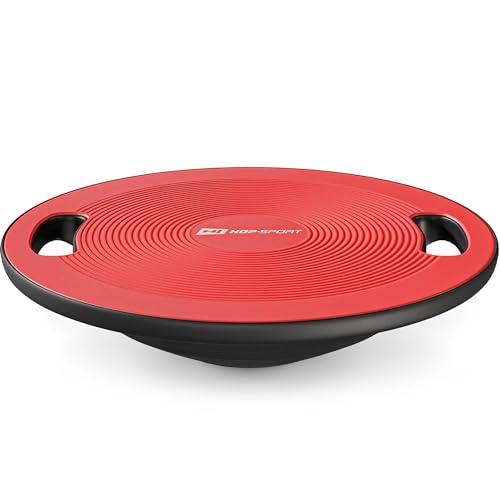 Hop-Sport Balance Board aus Kunststoff - 150 kg Belastbarkeit, rutschfestes Wackelbrett mit Griffen, Gleichgewichtstrainer für Physiotherapie, ø 40 cm- rot