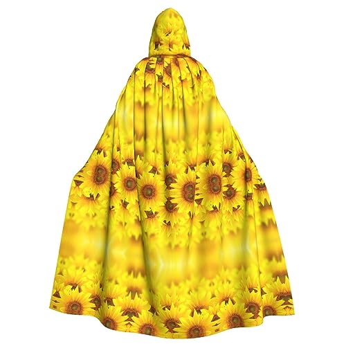 WURTON Karnevals-Umhang mit Sonnenblume, mit Kapuze, Unisex, Cosplay-Kostüm, Umhang für Erwachsene, 185 cm