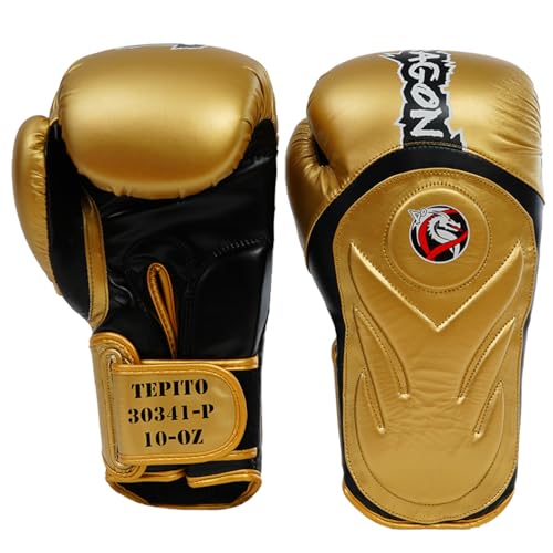 DRAGON DO Tepito Boxhandschuhe männer Herren Boxhandschuhe Kickboxen Muay Thai Boxing Gloves Kampfsport Handschuhe Combat Gloves Boxing Training Schwarz Adult10 12 14 Oz (Gold-Schwarz, 12 Oz)