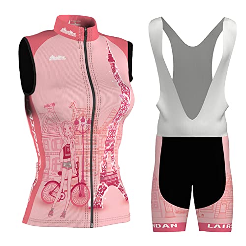 Fahrradtrikot Damen Radweste Anzug|Fahrradbekleidung Frauen Ärmellos|Radtrikot Fahrradweste Set Sommer,Atmungsaktiv MTB Radsportanzug Sleeveless Oberteil und Radhose mit 19D Gel Sitzpolster(13,XL)