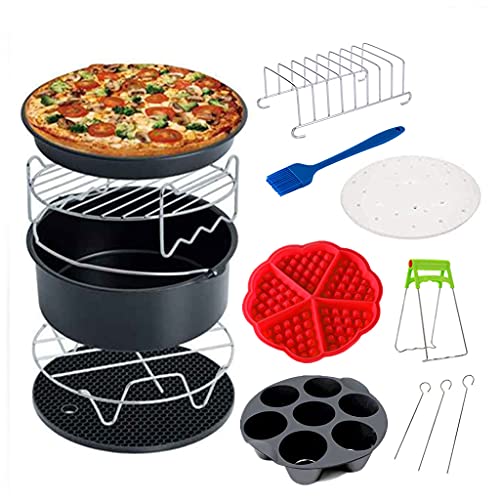 for Creative Air Fryer Accessories 12-teiliges Bratrost mit Spießen, Silikonpfanne, 20,3 cm Pizzablech