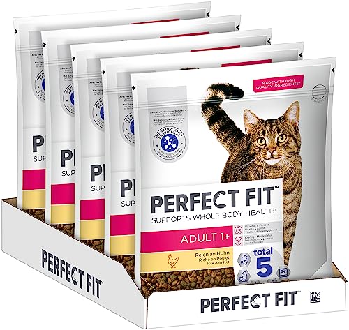 PERFECT FIT Adult Trockenfutter für erwachsene Katzen ab 1 Jahr - Huhn, 1,4 kg (5 Beutel)