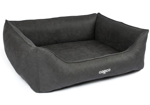 CopcoPet – Orthopädisches Hundebett Hugo in Velourlederoptik M 80x60cm Schwarz – Hundekissen Viskose mit abnehmbarem & waschbarem Bezug – Hundekorb mit erhöhten Rändern & Rutschfester Unterseite