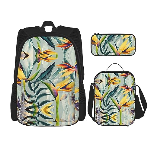 WURTON Rucksack mit tropischem Landschafts-Druck, für Mädchen und Jungen, Schultaschen, Teenager, Lunchbox und Federmäppchen, 3-in-1-Büchertaschen-Set