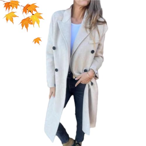 WINDEHAO Damen Herbst und Winter Revers Langarm Anzug Casual Jacke 2024 Casual Knopf Lange Einfarbig Tweed Jacke für Frauen