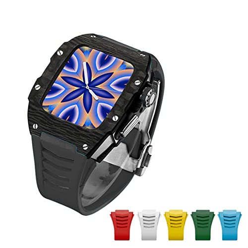 TONECY Titanlegierungs-Set, fortschrittliche Kohlefaser-Hülle + 6-teiliges Armband für Apple Watch Band 45 mm 44 mm, luxuriöse Diamant-Hülle für iWatch Serie 7, 6, 5, 4 SE (Farbe: BS-BS-B Kohlefaser,