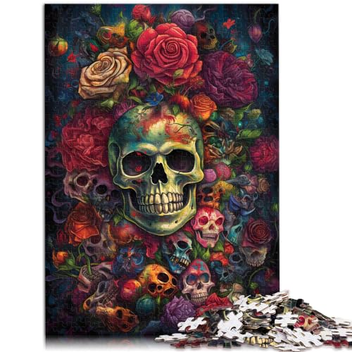 Puzzles für Totenkopf und Rosen, Totenkopfrose, 1000 Puzzles für Erwachsene, Holzpuzzles, Familienspiel zum Stressabbau, schwieriges Herausforderungspuzzle, 1000 Teile (50 x 75 cm)