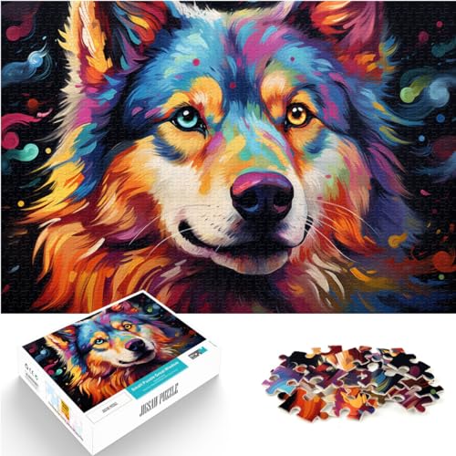 Puzzle-Geschenk, farbenfrohe Kunst, Husky-Gemälde, 1000-teiliges Puzzle für Erwachsene, vollständig ineinander greifenden und zufällig geformten Teilen, 1000 Stück (50 x 75 cm)