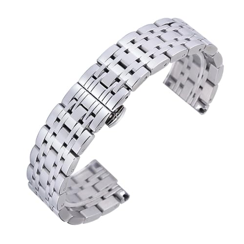 THBGTCNQ 14mm 16mm 18mm 20mm 22mm Edelstahl Uhrenarmband Metall Uhrenarmband Smart Watch Armband mit Pin(Silver,16mm)