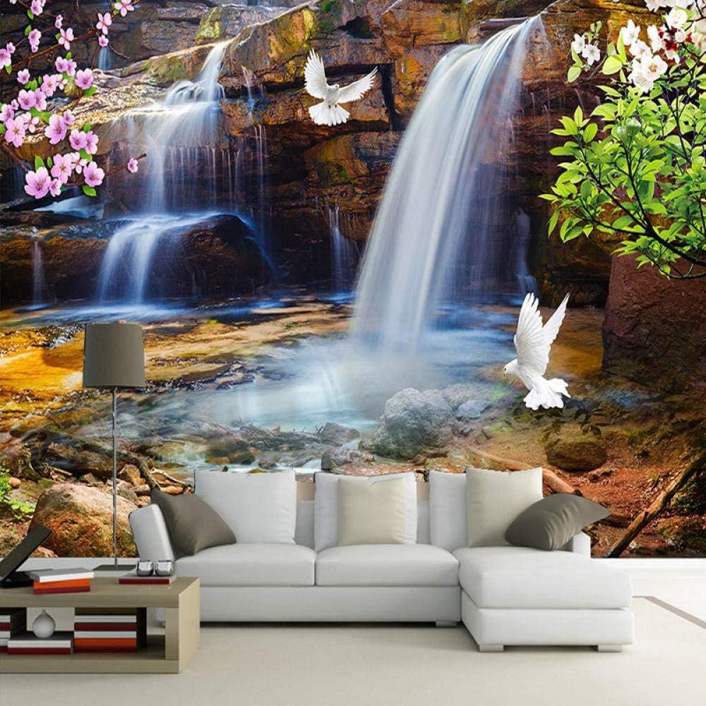 Wasserfälle Wasserfälle Vögel Natur Landschaften 3D Tapete Poster Restaurant Schlafzimmer Wohnzimmer Sofa TV Dekorative Wand-250cm×170cm