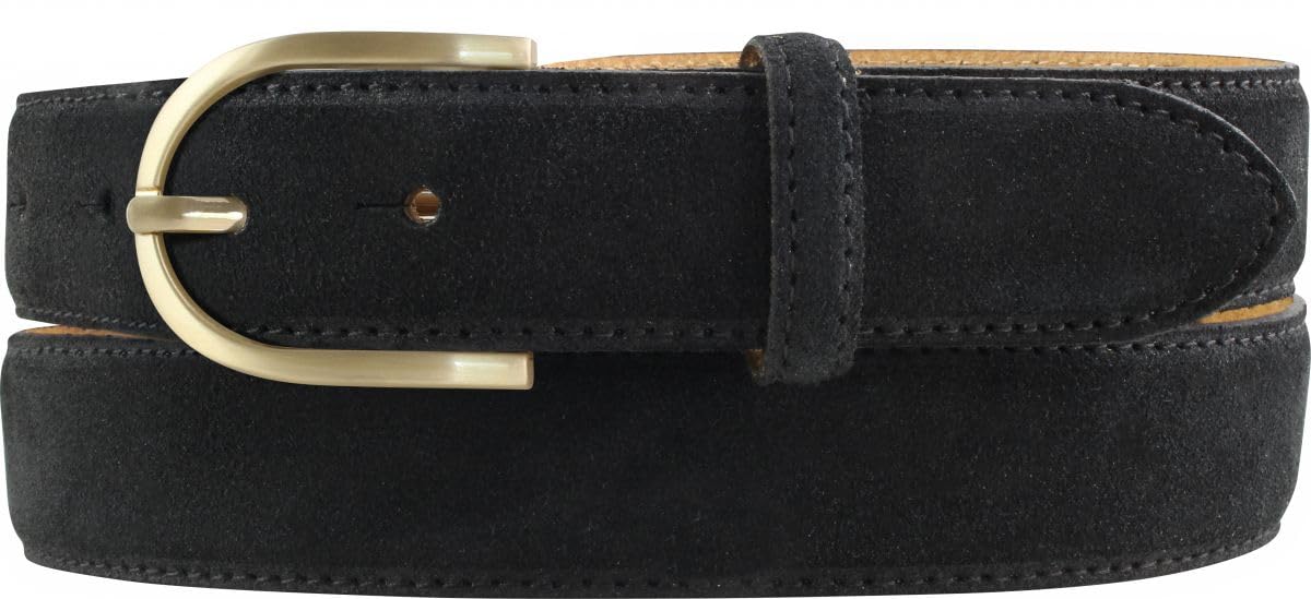 BELTINGER Damen-Gürtel aus Veloursleder 3,0 cm | Velour-Ledergürtel für Damen 30mm | Wildleder-Gürtel mit runder, goldener Gürtelschließe | Schwarz 90cm