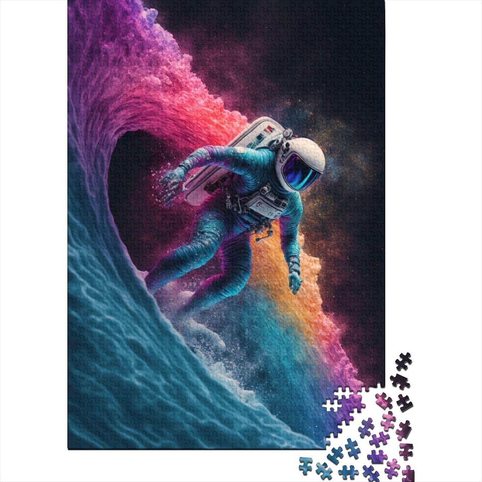 Puzzle für Erwachsene, 500 Teile, Astronaut, Wellen-Surfer, Holzpuzzle für Erwachsene und Jugendliche von Wooden Jigsaw Puzzles für Erwachsene und Teenager, 52 x 38 cm