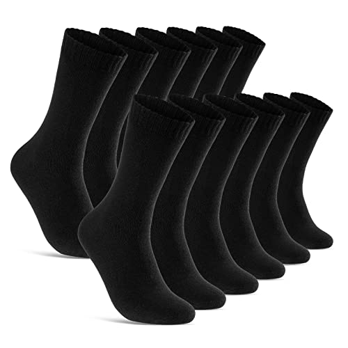 sockenkauf24 6 | 12 | 24 Paar THERMO Socken Damen & Herren Vollfrottee Schwarz Baumwolle mit Komfortbund (43-46, 12 Paar | Schwarz)