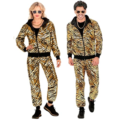 W WIDMANN - Kostüm Trainingsanzug, Tiermuster Tiger, goldmetallic, Animal Print, 80er Jahre Outfit, Jogginganzug, Bad Taste Outfit, Faschingskostüme