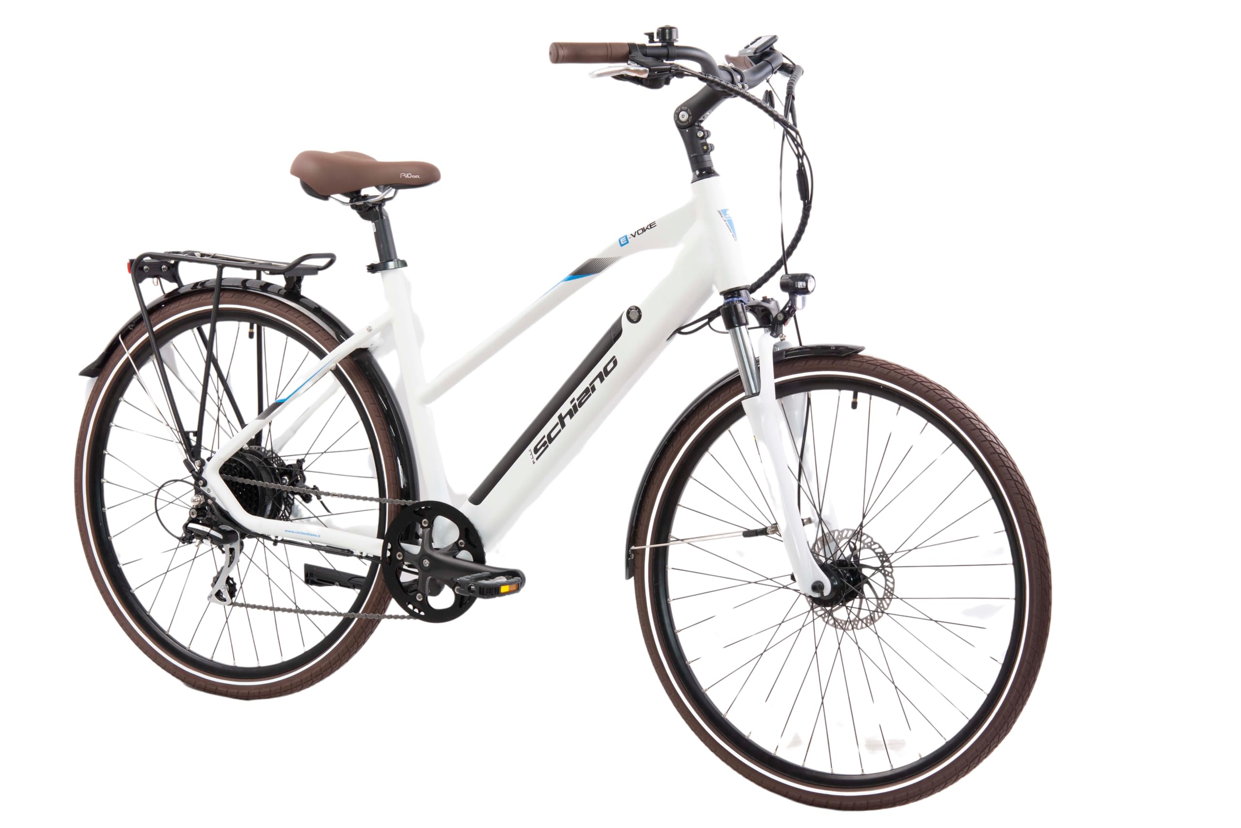 F.lli Schiano E-Voke 28 Zoll E-bike Pedelec , e bike Elektrofahrräder für Erwachsene Herren / Damen bis 25 km/h comfort trekking electric Fahrrad mit Fahrradzubehör Akku Kettenschutz Federgabel