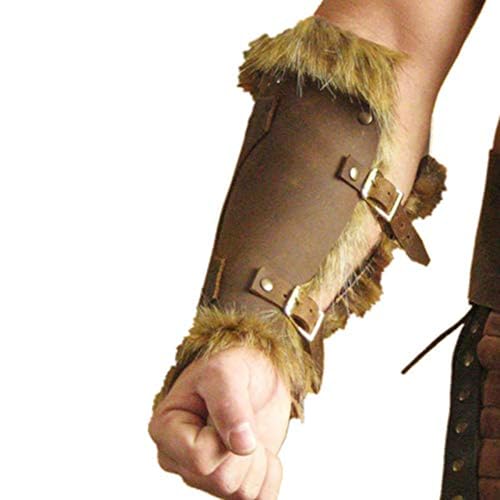 MDFCZXP Erwachsene Männer Mittelalter Krieger Ritter LARP Leder Rüstung Arm Armschiene mit Schnalle Feder Rüstung Steampunk Bogenschütze Stulpe Cosplay Kostüm Wikinger 1 Paar,Braun,20cm