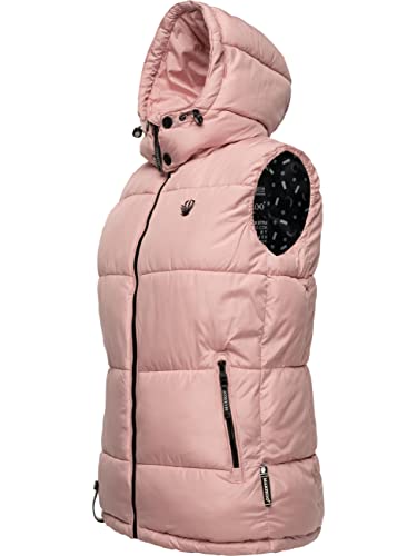 MARIKOO Damen Steppweste Winter-Weste mit Abnehmbarer Kunstfell-Kapuze Eisflöckchen Powder Rose Gr. L