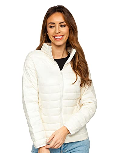 BOLF Damen Übergangsjacke Steppjacke Stehkragen Daunenjacke Reißverschluss Sportjacke Zip Wärme Freizeit Sport Basic Outdoor Casual Style 1141 Beige XL [D4D]