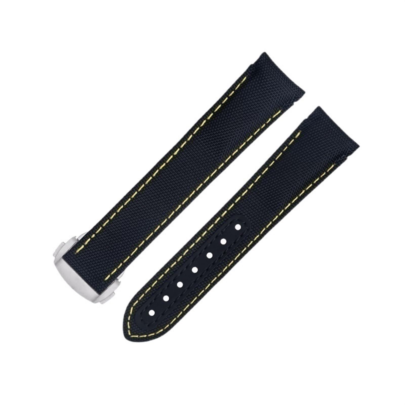 IOTUP Uhrenarmband für Omega AT150 Seamaster 300 Planet Ocean De Ville Speedmaster Uhrenarmband mit gebogenem Ende, 20 mm, Schwarz / Gelb, 20 mm, Achat