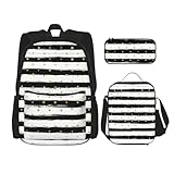 WURTON Trendige Rucksacktaschen, Lunchbox und Federmäppchen, 3-in-1, verstellbares Rucksack-Set mit Tinte und goldfarbenen Punkten