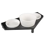 duvoplus, Dinner Set Stone UP Dreieck 200 ml – 41,8 x 21,8 cm weiß/schwarz, Ständer aus Stahl, glasierte Keramik, für Nassfutter, Trockenfutter und Wasser, spülmaschinenfest