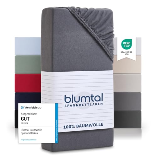 Blumtal Basics Baumwolle 2er-Set Topper Spannbettlaken 120x 200 cm - 100% Baumwolle Bettlaken, bis 15cm Topperhöhe, Grau