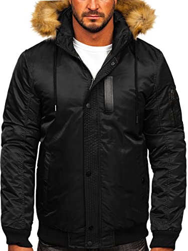 BOLF Herren Winterjacke Steppjacke Sportjacke Daunenjacke Puffer Jacket Kapuze Stehkragen Warm Gefüttert Gepolstert Wasserabweisend Winddicht Outdoor Casual Style Street Look 2129 Schwarz M [4D4]