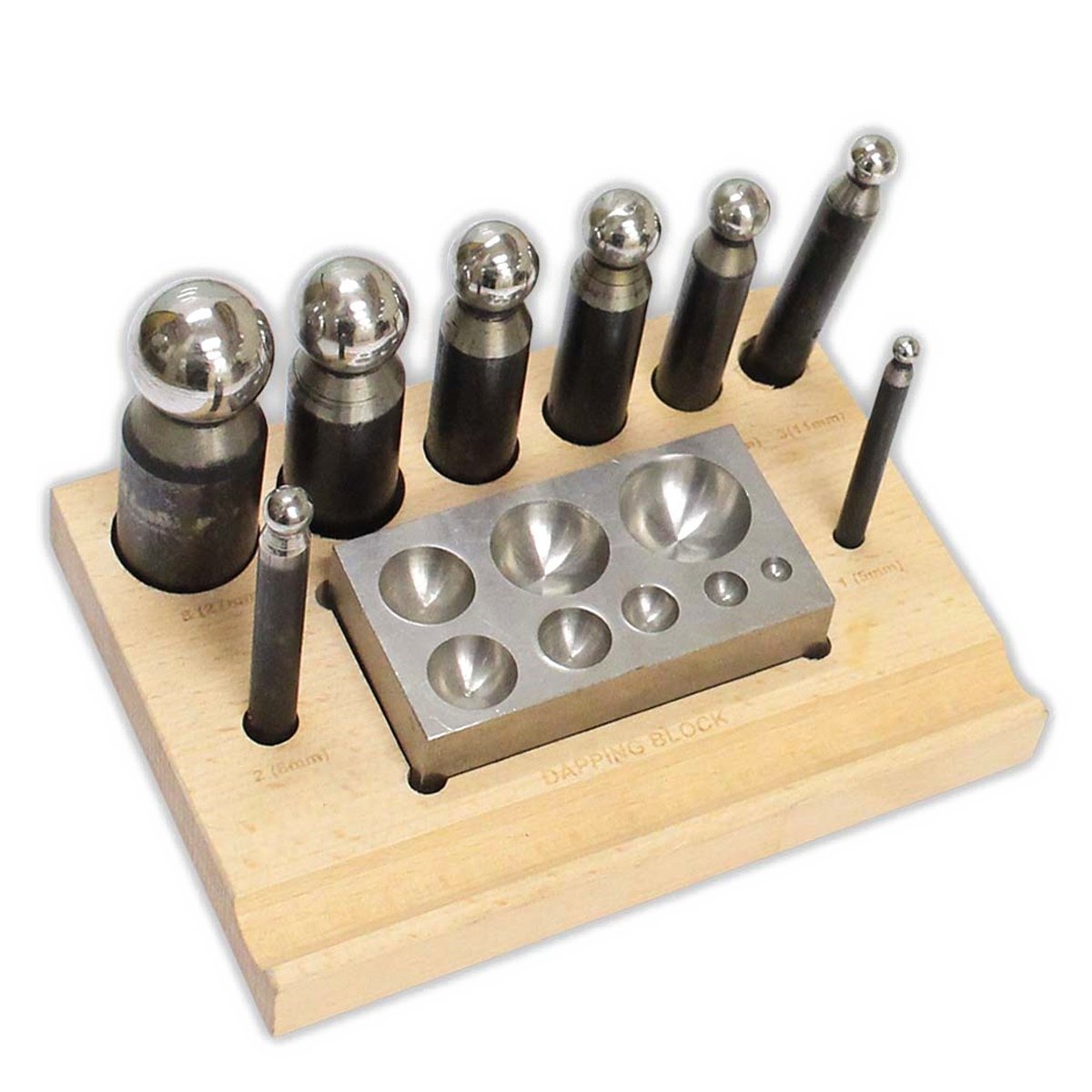 Doming / Dapping Set 9 Piece 8 Dapping Punches & Dapping Block Hardened Steel by Blue Sky