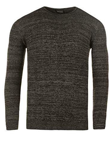 WOTEGA Herren Feinstrick Pullover Rundhals Basic Männer Feinstrickpullover Pulli Meliert Strickpullover Strickpulli, Grau (Gray-Black 194008), S