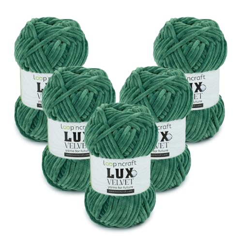 Chenille Wolle 5er-Set, Benetton Grün, Loopncraft, 5 X 100g, Lux Velvet, Super Weiches Samtgarn